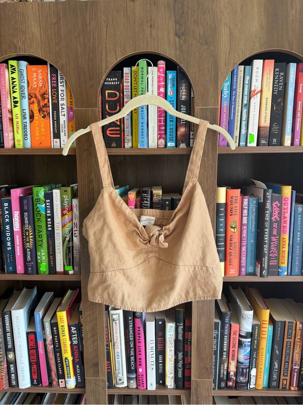Universal Thread tan tie-front crop top